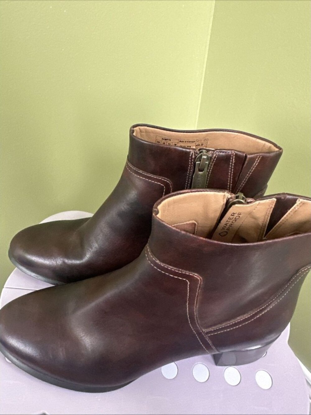 Vionic Kamryn Ankle Boots Brown 7.5 Leather Side Zip - Picture 4 of 8